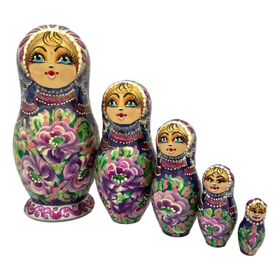Wooden Babushka Lavender Set of 5 BuyRussianGifts Store
