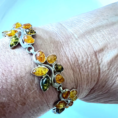 Leaf Design Amber Multicolor Bracelet in Sterling Silver BuyRussianGifts Store