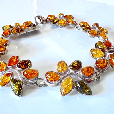 Leaf Design Amber Multicolor Bracelet in Sterling Silver BuyRussianGifts Store