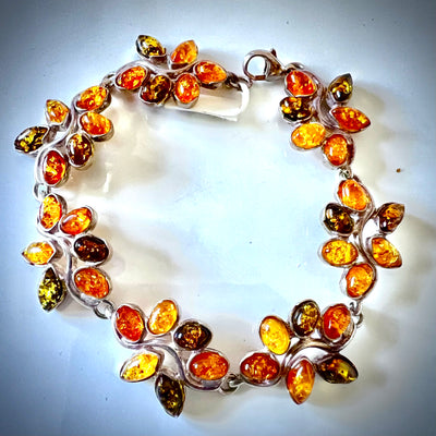 Leaf Design Amber Multicolor Bracelet in Sterling Silver BuyRussianGifts Store