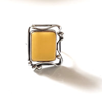 antique rectangular butterscotch amber ring in sterling silver frame