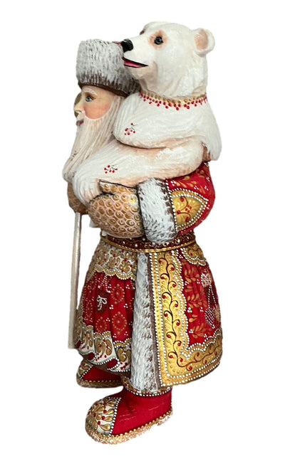 Santa Polar Bear Wood Carved Figure BuyRussianGifts Store