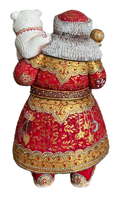 Santa Polar Bear Wood Carved Figure BuyRussianGifts Store