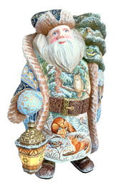 Wooden figure of a traditional Santa Claus with a lantern 