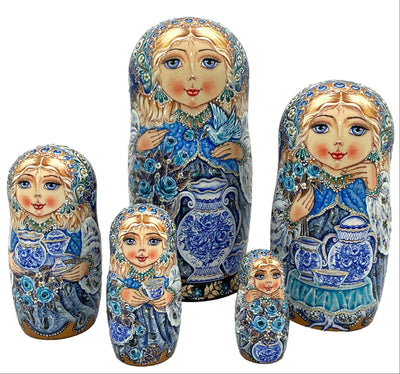 Russian Nesting Dolls blue Beauty Girl BuyRussianGifts Store