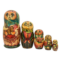 Red Cat With Fish Matryoshka Dolls 5 pieces set BuyRussianGifts