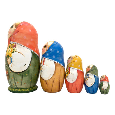 Children with Snowman Russian Winter Nesting Dolls Set of 5 BuyRussianGifts Store