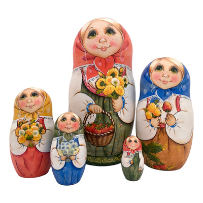 Children with Snowman Russian Winter Nesting Dolls Set of 5 BuyRussianGifts Store