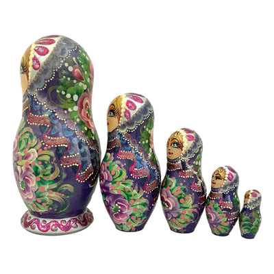 Wooden Babushka Lavender Set of 5 BuyRussianGifts Store