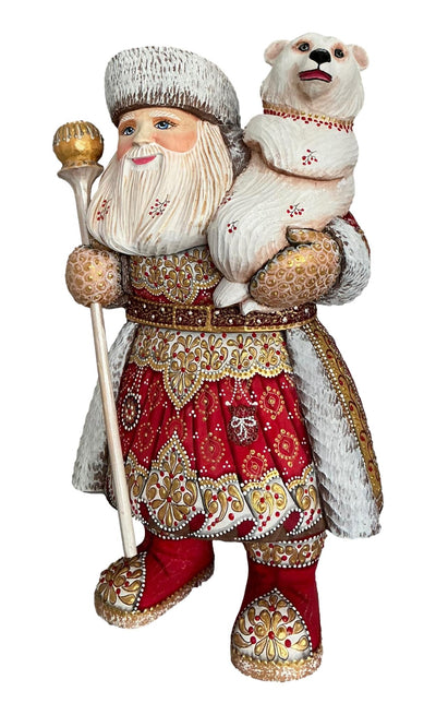 Santa Polar Bear Wood Carved Figure BuyRussianGifts Store