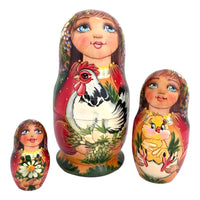 Traditional Russian Doll with Chicken Set of 5