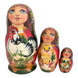 Traditional Russian Doll with Chicken Set of 5