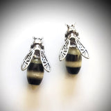 Tiny Bee Earrings with Amber Tail BuyRussianGifts