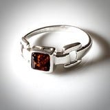 sterling silver ring with square amber