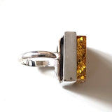 Green amber unisex muscular amber ring in sterling silver 