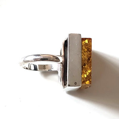 Green amber unisex muscular amber ring in sterling silver 