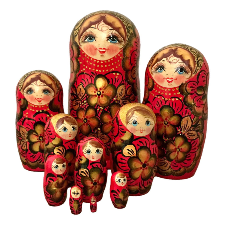 Rare poupée russe matriochka 10 Pièces . Bois Pein À La Main Rare poupée russe matriochka 10 Pièces . Bois Pein À La Main