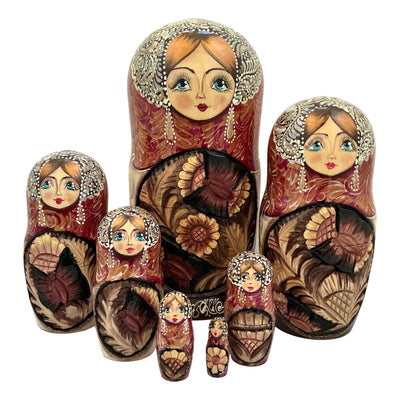 Russian Winter Large Matryoshka 7 Pieces Set BuyRussianGifts Store
