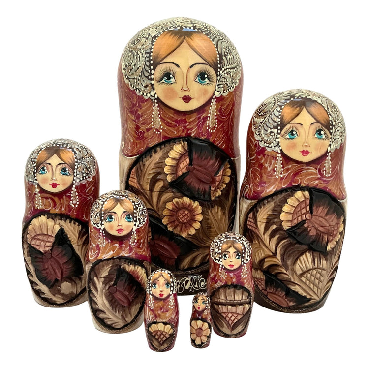 Russian Winter Large Matryoshka 7 Pieces Set BuyRussianGifts Store