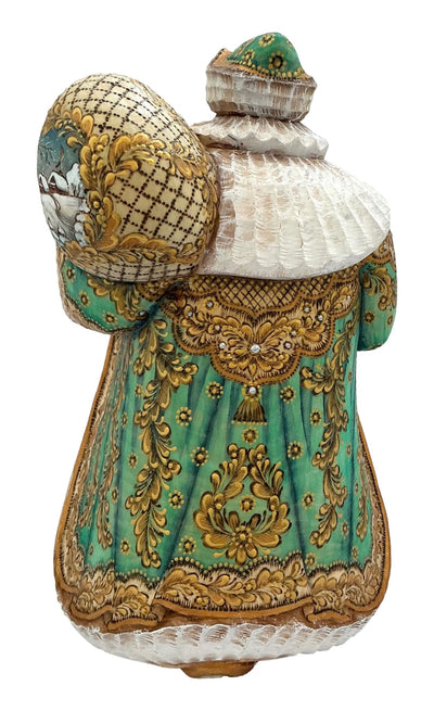 Unique Wood Burn Russian Santa Emerald Green BuyRussianGifts Store