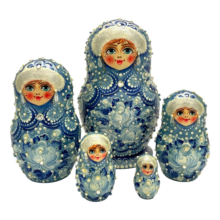 Traditional Russian Family Nesting Doll Blue BuyRussianGifts Store