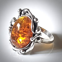 Genuine Baltic Amber Sterling Silver Vintage Style Ring, Size 8 ½ 