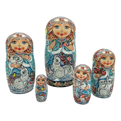 Blue Russian Nesting Dolls 5 Piece Set BuyRussianGifts Store