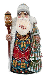Russian Santa Wood carved with Christmas tree BuyRussianGifts Store