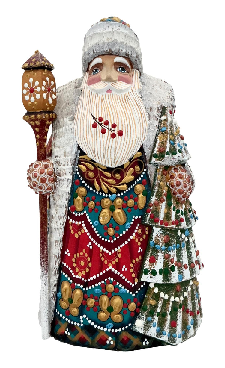 Russian Santa Wood carved with Christmas tree BuyRussianGifts Store