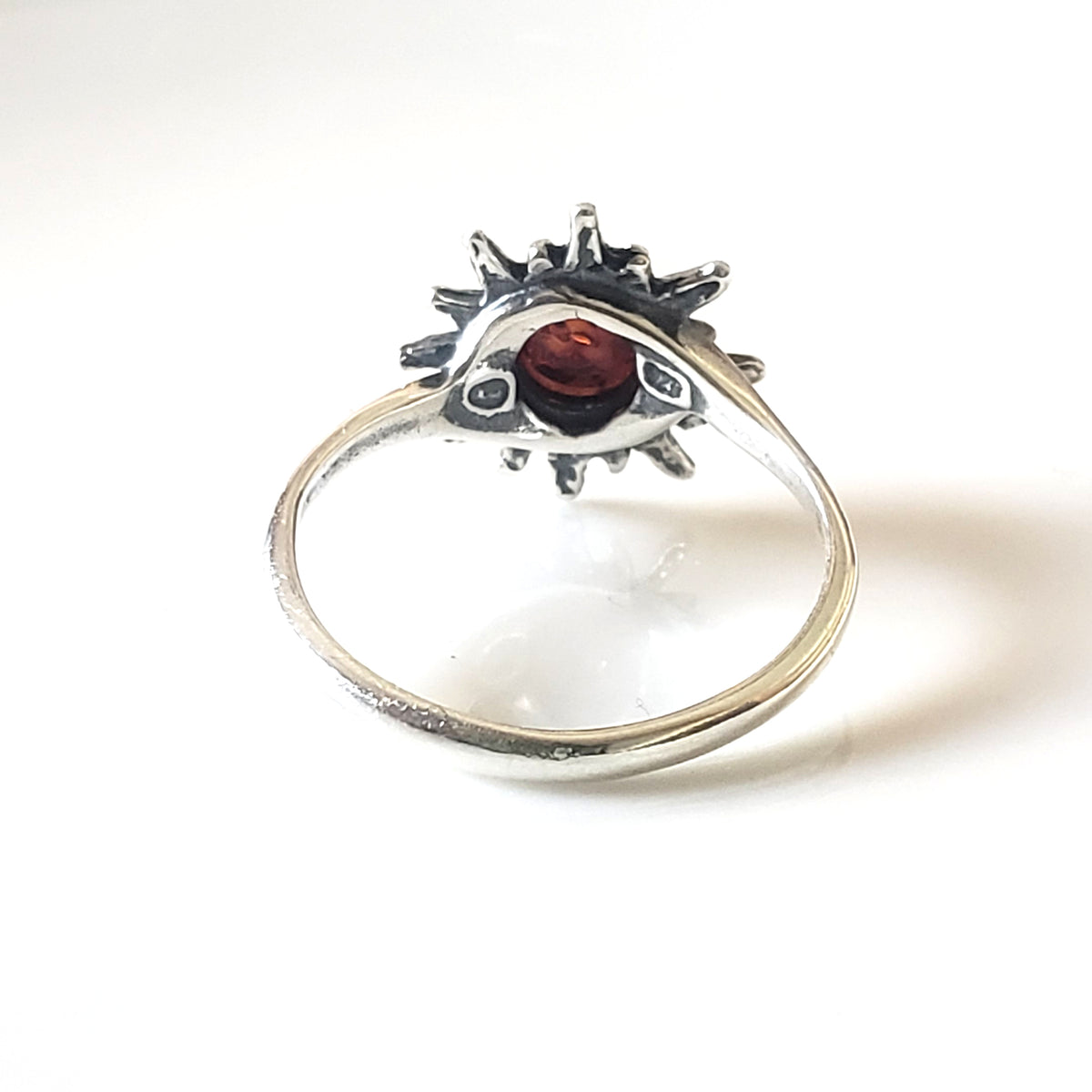 Natural Amber in Sterling Silver Sun Ring. For Him or Her Ring Collection