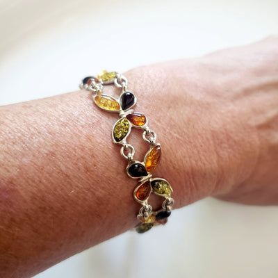 Butterfly Silver Bracelet with Small Amber Beads BuyRussianGifts Store