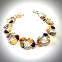 Butterfly Silver Bracelet with Small Amber Beads BuyRussianGifts Store