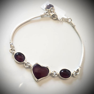 Cherry amber heart silver bracelet