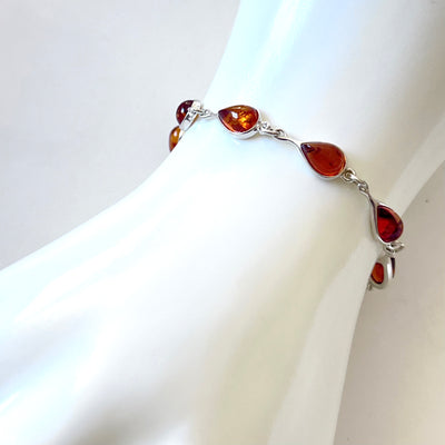 classic amber link bracelet in sterling silver
