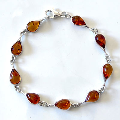 classic amber link bracelet in sterling silver