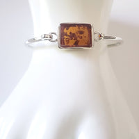 Modern Cuff Silver with Amber Bracelet BuyRussianGifts