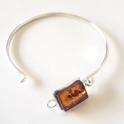 Modern Cuff Silver with Amber Bracelet BuyRussianGifts