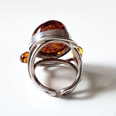back of Large Oval Amber Silver Ring with Amber Beads BuyRussianGifts Store