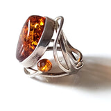 Side view of the Large Oval Amber Silver Ring with Amber Beads 