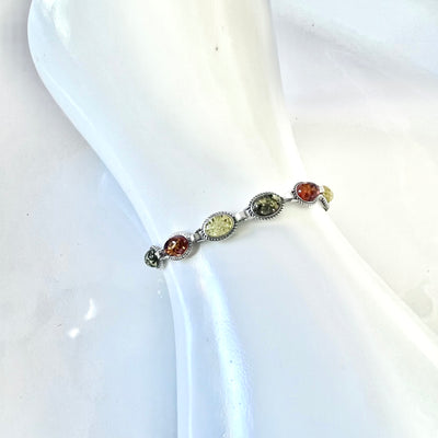 Antique Shape Sterling Silver Link Bracelet with Natural Amber BuyRussianGifts Store