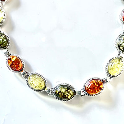 Antique Shape Sterling Silver Link Bracelet with Natural Amber BuyRussianGifts Store