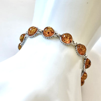 Honey Round Amber Beads Silver Bracelet BuyRussianGifts