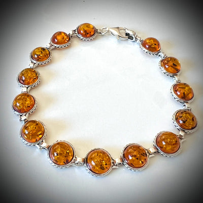 Honey Round Amber Beads Silver Bracelet BuyRussianGifts