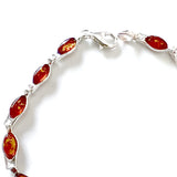 Silver Cognac Amber Delicate Link Bracelet BuyRussianGifts