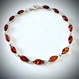 Silver Cognac Amber Delicate Link Bracelet BuyRussianGifts