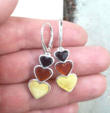 3 hearts amber earrings