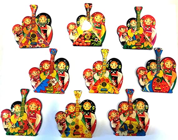 Set of 3 Nesting Doll Matryoshka with Balalaika Magnets in Assorted Color