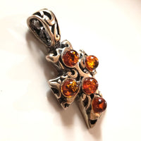 amber silver cross pendant