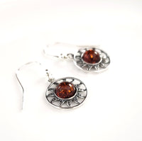 Amber sun earrings in silver