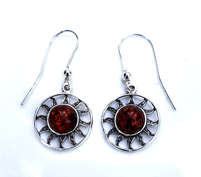 Amber sun earrings in silver
